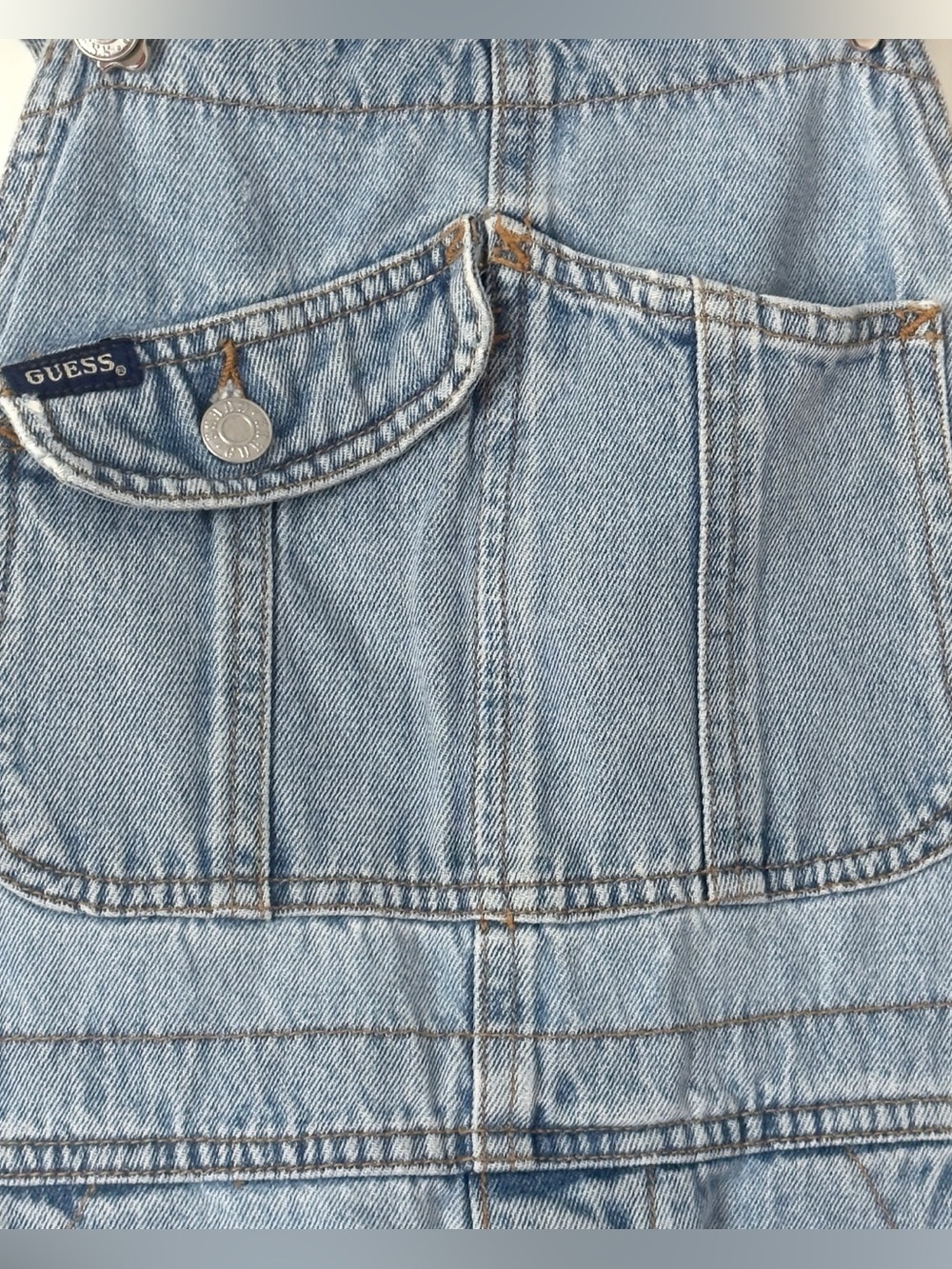 Vintage 90s Guess Denim Bib Overall Large Blue Slouchy Straight Leg Buckle Strap - Picture 6 of 16